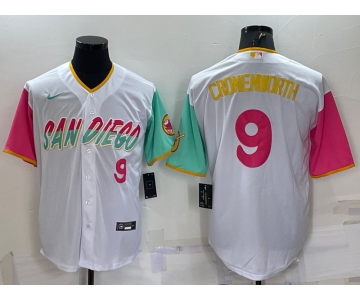 Men's San Diego Padres #9 Jake Cronenworth White Number 2022 City Connect Cool Base Stitched Jersey