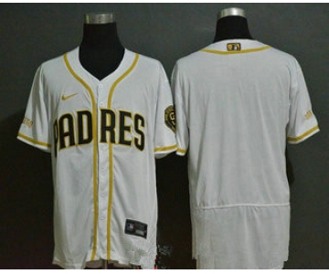 Men's San Diego Padres Blank White Golden Stitched MLB Flex Base Nike Jersey