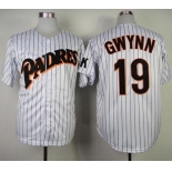 Mitchell and Ness San Diego Padres #19 Tony Gwynn White(Blue strip) Stitched Throwback MLB Jersey