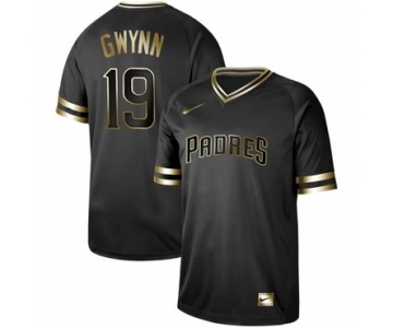 Padres #19 Tony Gwynn Black Gold Authentic Stitched Baseball Jersey