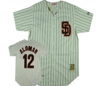 San Diego Padres #12 Roberto Alomar 1989 White Pinstripe Throwback Jersey