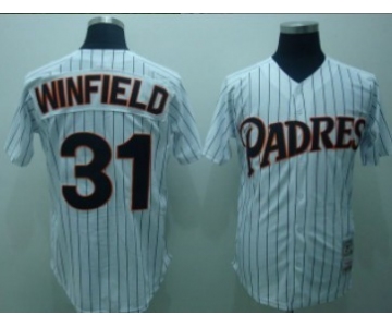 San Diego Padres #31 Dave Winfield 1987 White Pinstripe Throwback Jersey