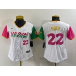 Women's San Diego Padres #22 Juan Soto Number White 2022 City Connect Cool Base Stitched Jersey