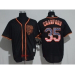 Men's San Francisco Giants #35 Brandon Crawford Black SF USA Flag Fashion Stitched MLB Majestic Cool Base Jersey