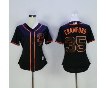 Women's San Francisco Giants #35 Brandon Crawford Black SF Cool Base Baseball Jersey