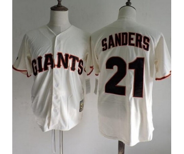 Men's San Francisco Giants #21 Deion Sanders 1995 Cream Throwback VINTAGE Baseball Jersey