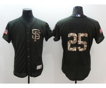 Men's San Francisco Giants #25 Barry Bonds Retired Green Salute to Service 2016 Flexbase Majestic Baseball Jersey