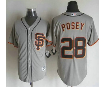 Men's San Francisco Giants #28 Buster Posey Alternate Gray SF 2015 MLB Cool Base Jersey