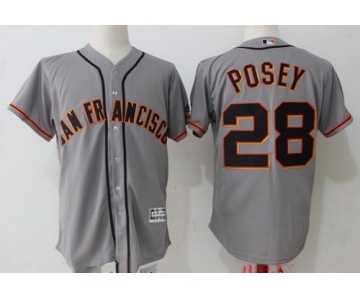 Men's San Francisco Giants #28 Buster Posey Gray Road Stitched MLB Majestic Cool Base Jersey