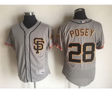 Men's San Francisco Giants #28 Buster Posey Gray SF 2016 Flexbase Majestic Baseball Jersey