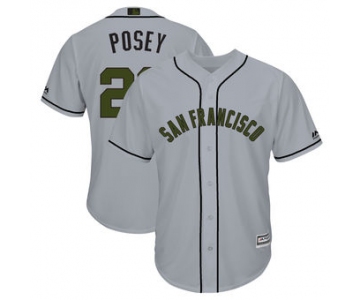 Men's San Francisco Giants 28 Buster Posey Majestic Gray 2018 Memorial Day Cool Base Player Jersey