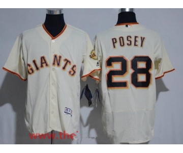 Men's San Francisco Giants #28 Buster Posey Name Cream Stitched MLB Majestic Flex Base Jersey