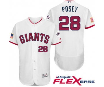 Men's San Francisco Giants #28 Buster Posey White Stars & Stripes Fashion Independence Day Stitched MLB Majestic Flex Base Jersey