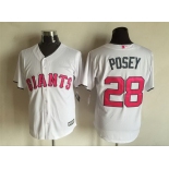 Men's San Francisco Giants #28 Buster Posey White With Pink 2016 Mother's Day Baseball Cool Base Jersey