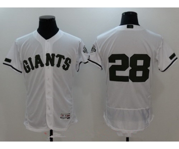 Men's San Francisco Giants #28 Buster Posey White with Green Memorial Day Stitched MLB Majestic Flex Base Jersey