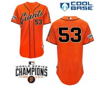 San Francisco Giants #53 Chris Heston 2014 Champions Patch Orange Jersey