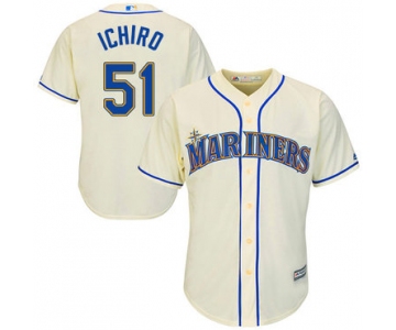 Mariners #51 Ichiro Suzuki Cream Cool Base Stitched Youth Baseball Jersey
