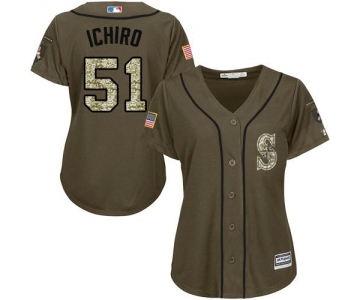 Mariners #51 Ichiro Suzuki Green Salute to Service Women's Stitched Baseball Jersey