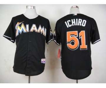 Men's Miami Marlins #51 Ichiro Suzuki Black Jersey