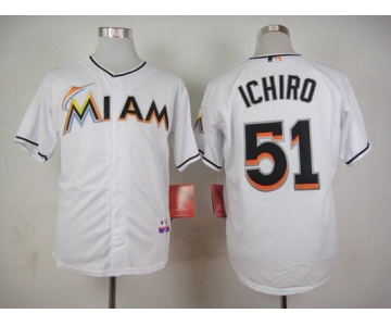 Men's Miami Marlins #51 Ichiro Suzuki White Jersey