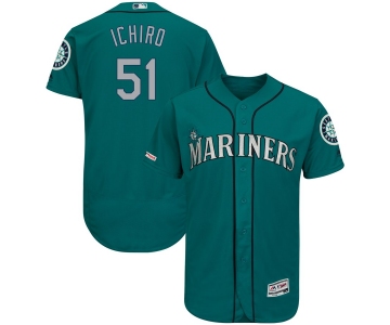 Men's Seattle Mariners 51 Ichiro Suzuki Aqua 150th Patch Flexbase Jersey