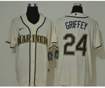 Men's Seattle Mariners #24 Ken Griffey Jr. Cream Navy Blue Name Stitched MLB Cool Base Nike Jersey