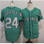 Men's Seattle Mariners #24 Ken Griffey Jr. Green Cooperstown Collection Cool Base Jersey w2016 Hall Of Fame Patch