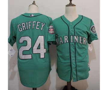 Men's Seattle Mariners #24 Ken Griffey Jr. Green Cooperstown Collection Cool Base Jersey w2016 Hall Of Fame Patch