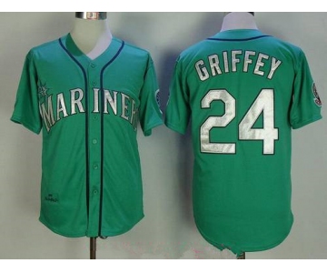 Men's Seattle Mariners #24 Ken Griffey Jr. Teal Green 1995 Throwback Cooperstown Collection Stitched MLB Mitchell & Ness Jersey