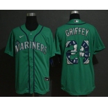 Men's Seattle Mariners #24 Ken Griffey Jr. Teal Green Team Logo Stitched MLB Cool Base Nike Jersey