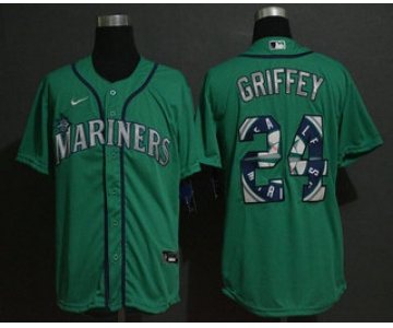 Men's Seattle Mariners #24 Ken Griffey Jr. Teal Green Team Logo Stitched MLB Cool Base Nike Jersey