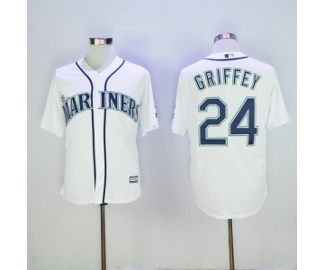 Men's Seattle Mariners #24 Ken Griffey Jr. White Cooperstown Collection Cool Base Jersey w2016 Hall Of Fame Patch