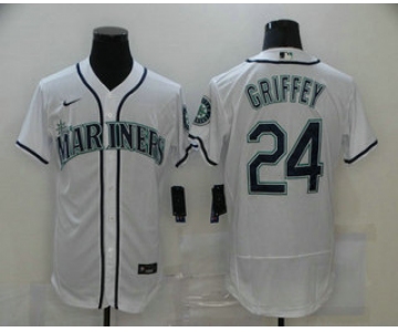 Men's Seattle Mariners #24 Ken Griffey Jr. White Stitched MLB Flex Base Nike Jersey