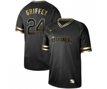 Mariners #24 Ken Griffey Black Gold Authentic Stitched Baseball Jersey
