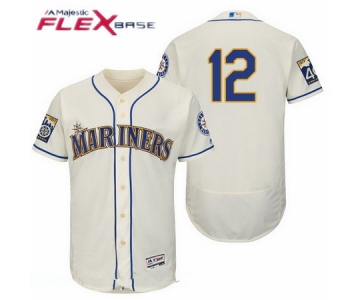 Men's Seattle Mariners #12 Leonys Martin Cream 40TH Patch Stitched MLB Majestic Flex Base Jersey