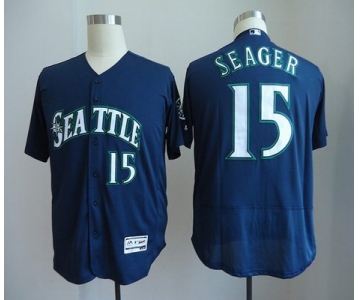 Men's Seattle Mariners #15 Kyle Seager Navy Blue Stitched MLB Majestic Flex Base Jersey