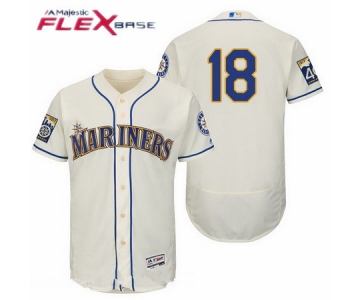 Men's Seattle Mariners #18 Hisashi Iwakuma Cream 40TH Patch Stitched MLB Majestic Flex Base Jersey