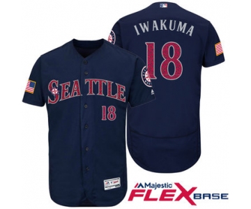 Men's Seattle Mariners #18 Hisashi Iwakuma Navy Blue Stars & Stripes Fashion Independence Day Stitched MLB Majestic Flex Base Jersey
