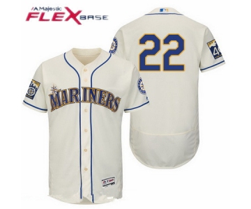 Men's Seattle Mariners #22 Robinson Cano Cream 40TH Patch Stitched MLB Majestic Flex Base Jersey