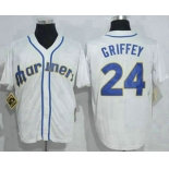 Men's Seattle Mariners #24 Ken Griffey White Throwback Mitchell And Ness Stitched MLB Jersey
