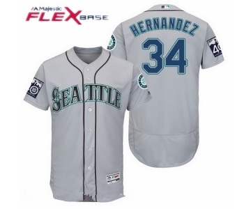 Men's Seattle Mariners #34 Felix Hernandez Gray Road 40TH Patch Stitched MLB Majestic Flex Base Jersey