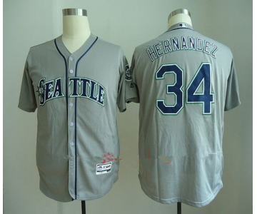 Men's Seattle Mariners #34 Felix Hernandez Gray Road Stitched MLB Majestic Flex Base Jersey