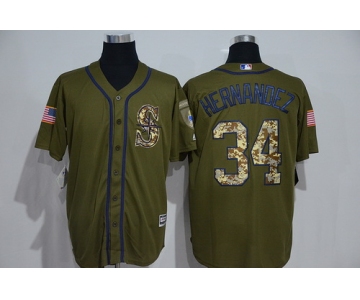 Men's Seattle Mariners #34 Felix Hernandez Green Salute to Service Majestic Baseball Jersey