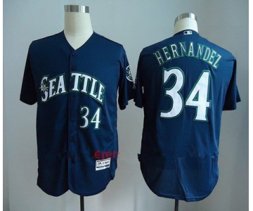 Men's Seattle Mariners #34 Felix Hernandez Navy Blue Stitched MLB Majestic Flex Base Jersey