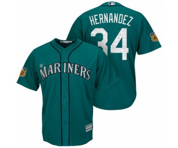 Men's Seattle Mariners #34 Felix Hernandez Teal Green 2017 Spring Training Stitched MLB Majestic Cool Base Jersey