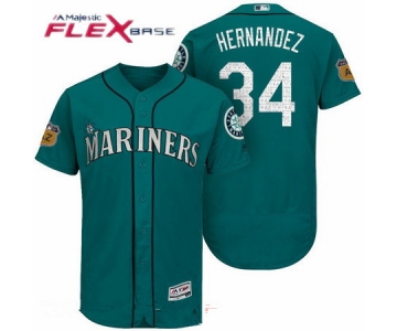 Men's Seattle Mariners #34 Felix Hernandez Teal Green 2017 Spring Training Stitched MLB Majestic Flex Base Jersey