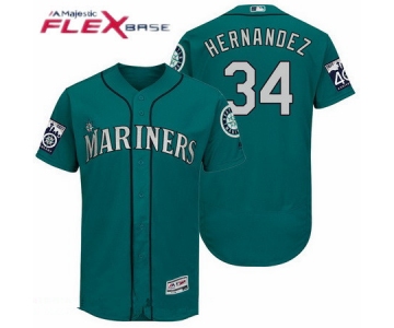 Men's Seattle Mariners #34 Felix Hernandez Teal Green 40TH Patch Stitched MLB Majestic Flex Base Jersey