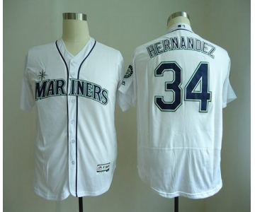 Men's Seattle Mariners #34 Felix Hernandez White Home Stitched MLB Majestic Flex Base Jersey