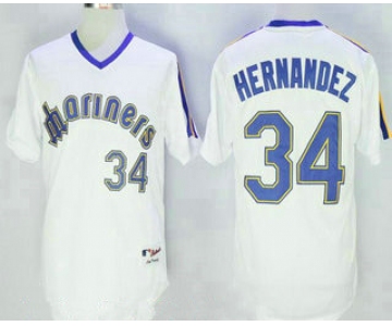 Men's Seattle Mariners #34 Felix Hernandez White Pullover Stitched MLB Majestic 1984 Turn Back the Clock Jersey