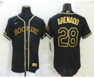 Men's Colorado Rockies #28 Nolan Arenado Black With Gold Stitched MLB Flex Base Nike Jersey